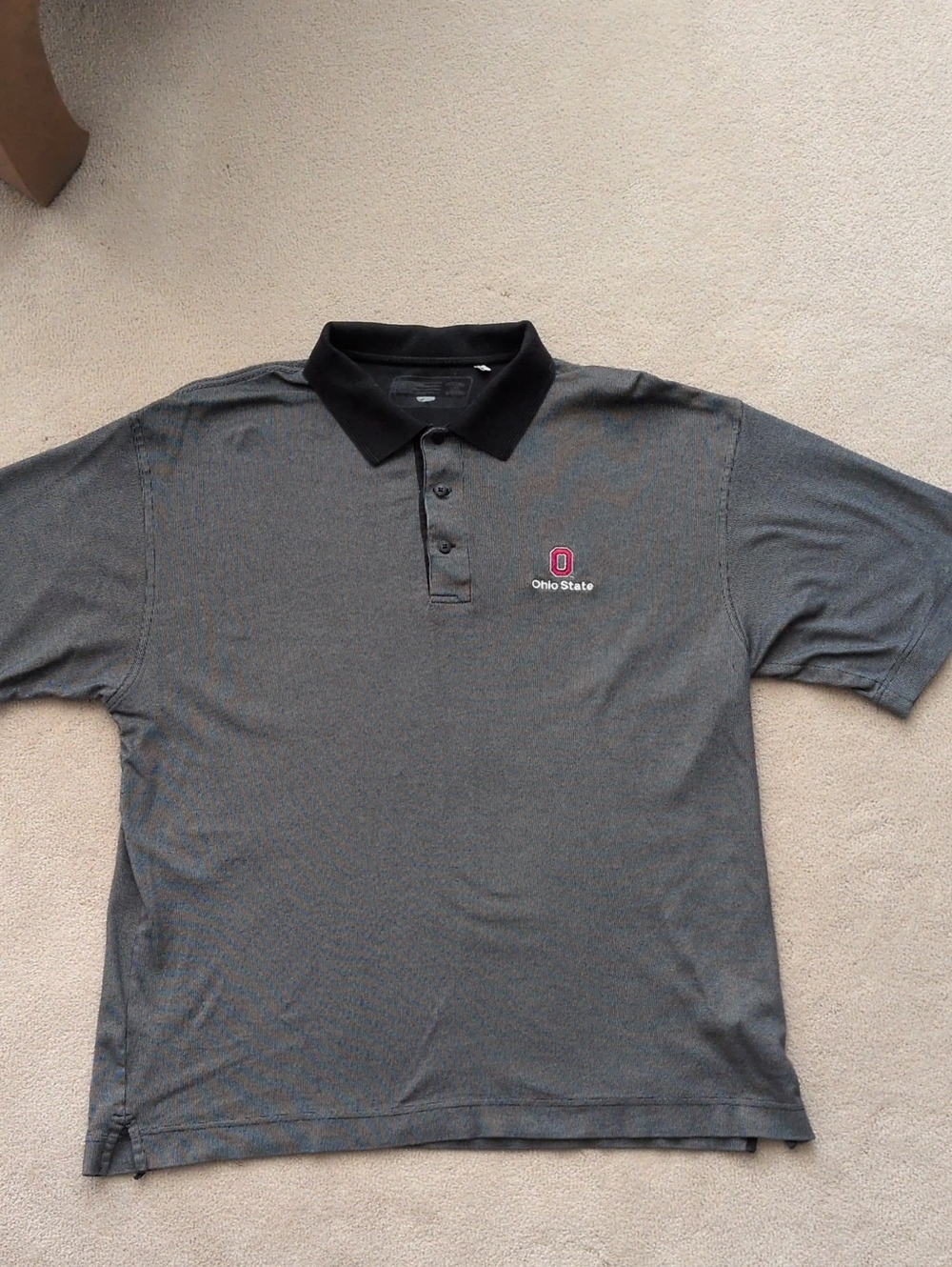 Ohio State Men's Gray Polo Shirt with Black Collar And Embroidered Ohio State